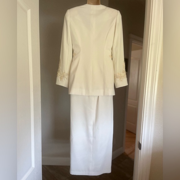 Alfred Angelo VTG 80’s 90’s Beaded Ivory Column Wedding Event Dress & Jacket 6 - Picture 7 of 16